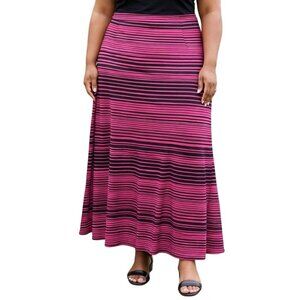 Mix & Co Size Large Skirt Maxi Pink Black Horizontal Stripes Elastic Waist